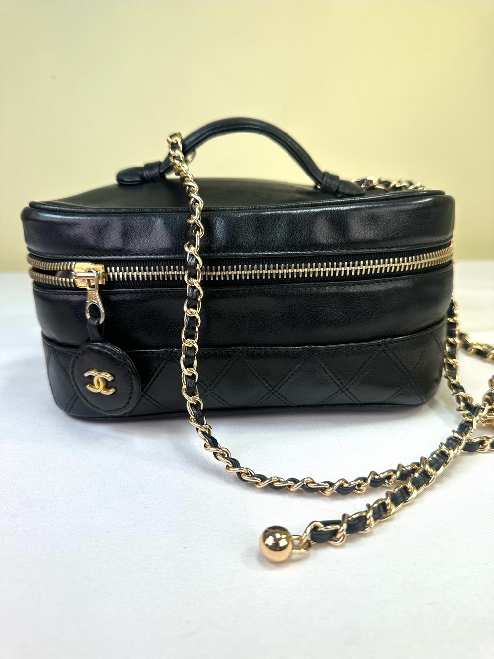 CHANEL Matelasse Vanity Lambskin Top Handle Series #1 1989-91 Adj strap COA